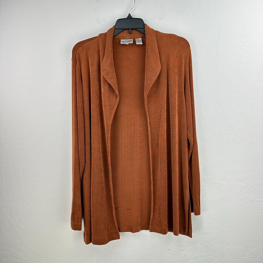 Chico's Travelers Slinky Womens Small 1 Bronze Cardigan Open Front Long Sleeve‎